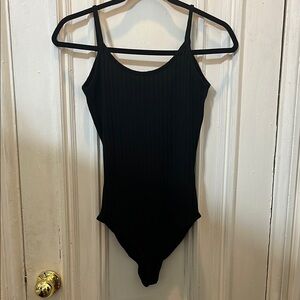 Zara Black Ribbed Low-Back Bodysuit One Piece